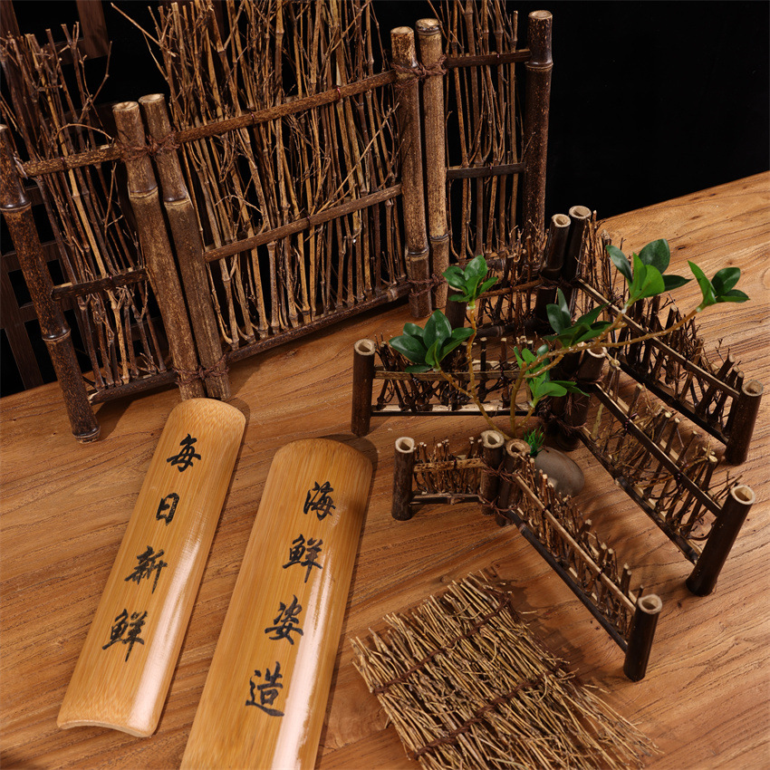 Sashimi decoration sushi tool mold bamboo row small ladder Bamboo menu dry ice bucket plate decoration artificial flower