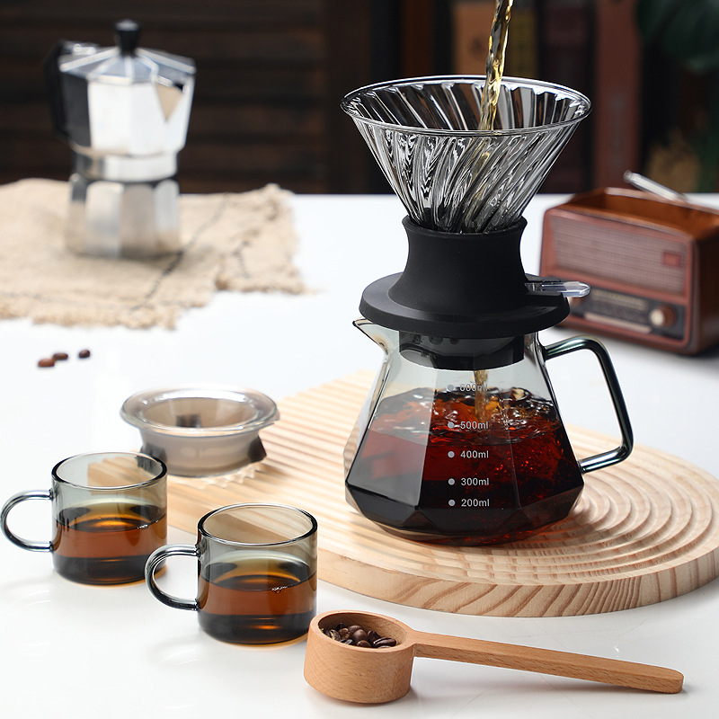 Coffee Pot Heat Resistant Glass Octagonal Diamond Coffee Pot Sharing Pot Drip Filter Cup Hand Coffee Pot suit
