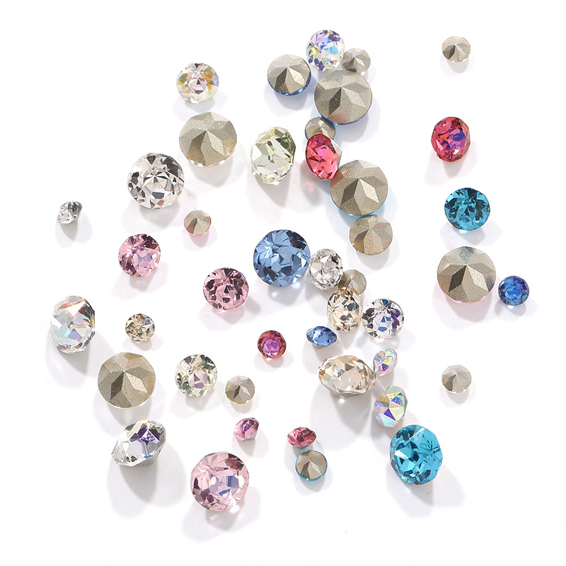 Popular Shiyue Noodles Eight Big Eight Small Pointed Bottom Diamonds 4/6/8mm Clothing Ornaments Multi-Faceted Handmade Material Glass Diamonds