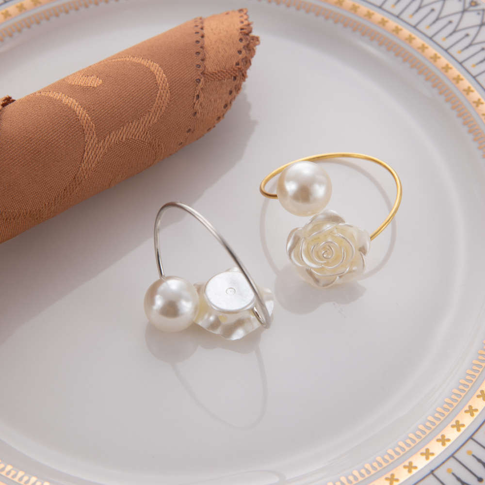 Creative Rose Round Pearl Metal Napkin Buckle Amazon Napkin Ring Napkin Ring Hotel Table Wholesale