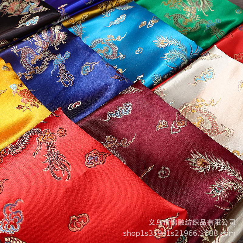 Cai Dragon and Phoenix Brocade Fabric Ancient Costume Tang Suit Festive Clothing Decoration Chinese Style Jacquard Silk Satin Fabric Wholesale