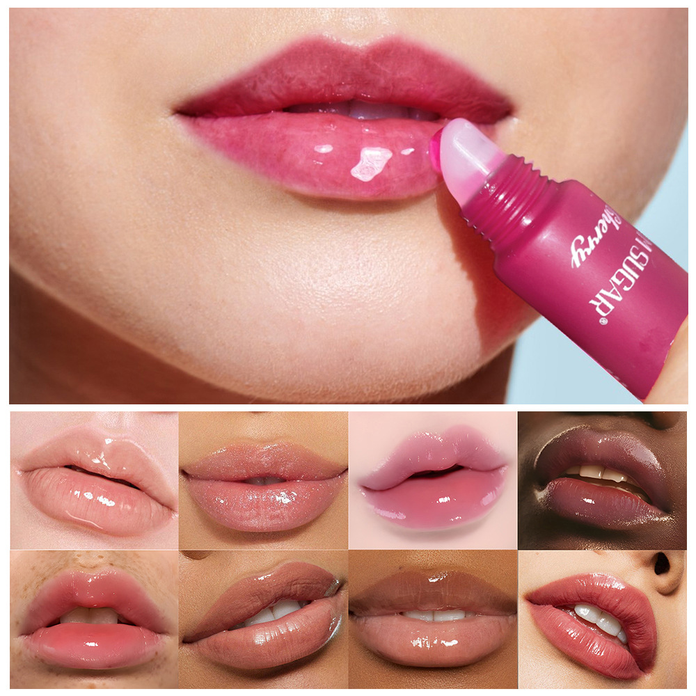 Sam Sugar Soft Tube Moisturizing Lip Balm Hydrating Lip Glaze Water-Gloss Mirror Liquid Lipstick with Chain Lip Gloss Cross-Border