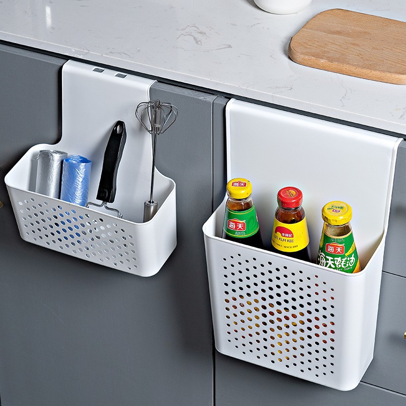 Kitchen Plastic Cabinet Door Wall-Mounted Storage Rack Home Punch-Free Wall-Mounted Trash Can Bathroom Storage Basket Storage Rack