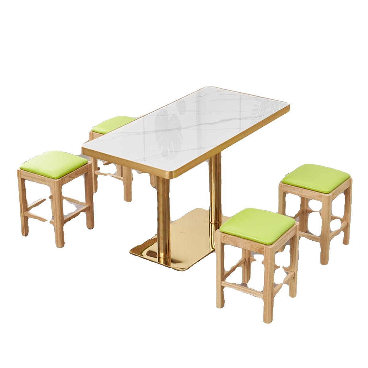 Fast Food Dining Table and Chairs, Solid Wood Stools, Hotel Snacks and Catering, Commercial Slate Gold-Rimmed Milk Tea Shop, Cafe Small Round Square Table