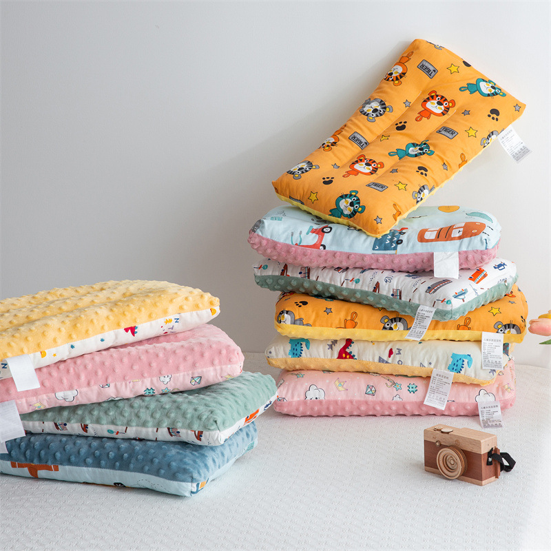 Подушка для детей из хлопка, пузырьковый велюр, мультяшный дизайн, защитная подушка для шеи, двусторонняя подушка AB для комфортного сна в детском саду