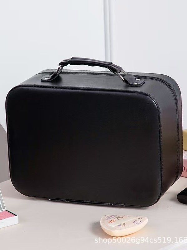 Cross-Border Fashion Solid Color Makeup Case with Mirror Wholesale Pu Waterproof Large Capacity Portable Makeup Storage Bag for Women