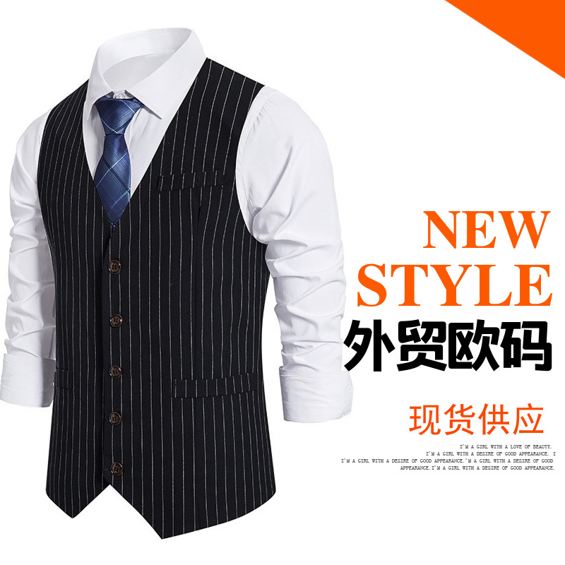 Cross-border European-size Men's Suit Vest Men's British Striped Vest Best Man's Dress Work Clothes Business Wear Men's Vest