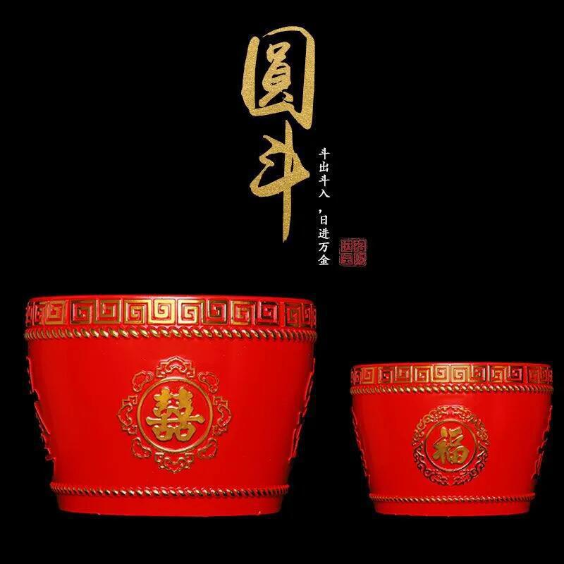 Красное круглое ведро Доу старинный рис Доу Шоу Доу Си Доу Тяньгун для новоселья открытия свадебные украшения акрил ведро для внуков
