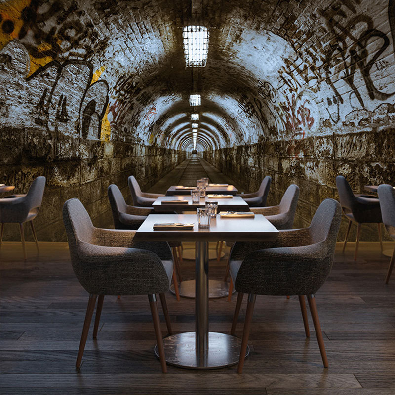 Customized Mural Extended Space Wallpaper Extended Vision Tunnel Wall Cloth Industrial Style Restaurant Bar Internet Cafe Wallpaper