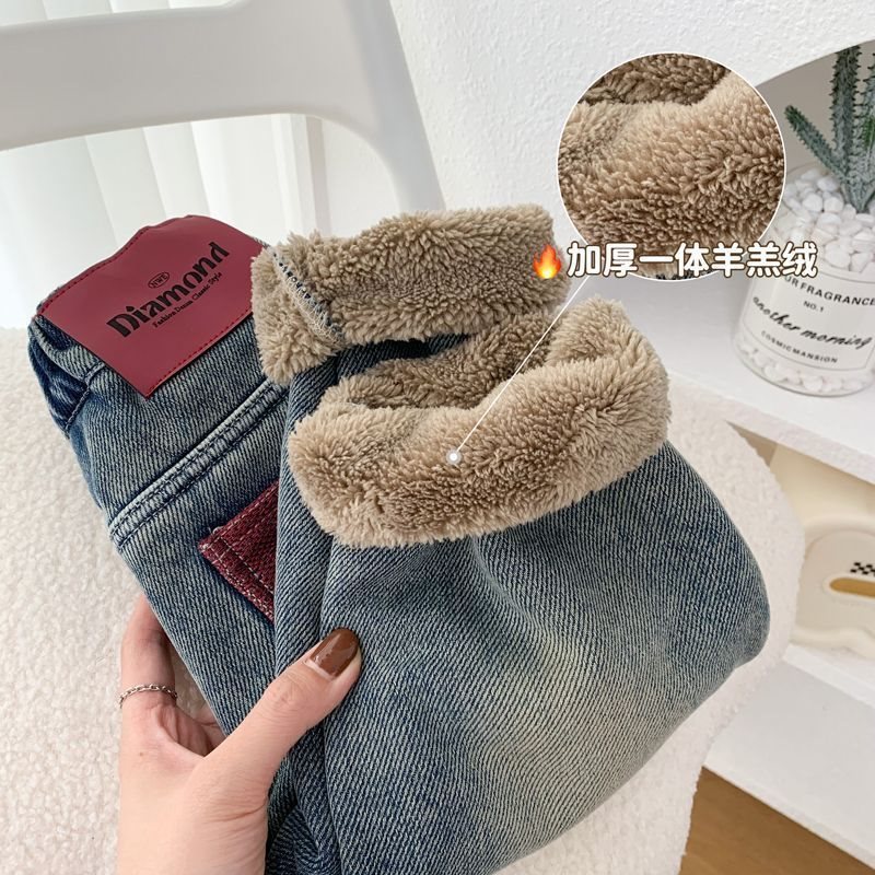 Джинсы для детей с подкладкой из альпаки, утолщенные брюки для мальчиков и девочек, модные детские штаны, новый стиль