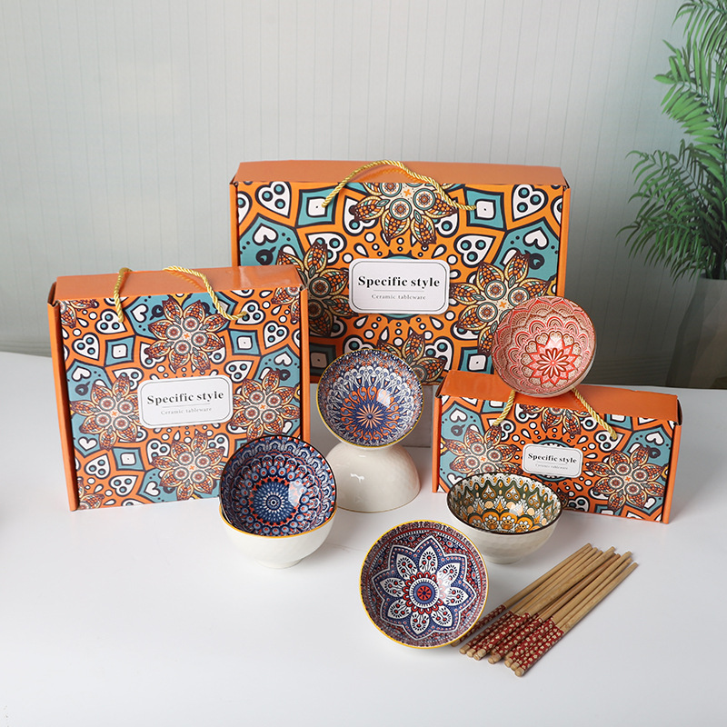 Bohemian Bowl Chopsticks suit Gift Boxes for Opening Activities Giving Small Gifts Business Company Store Celebration Accompanying Gifts