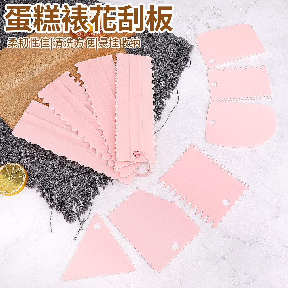 Пластиковый скребок для теста, новый гребень, скребок для торта, узорный кремовый скребок, набор из 4 предметов