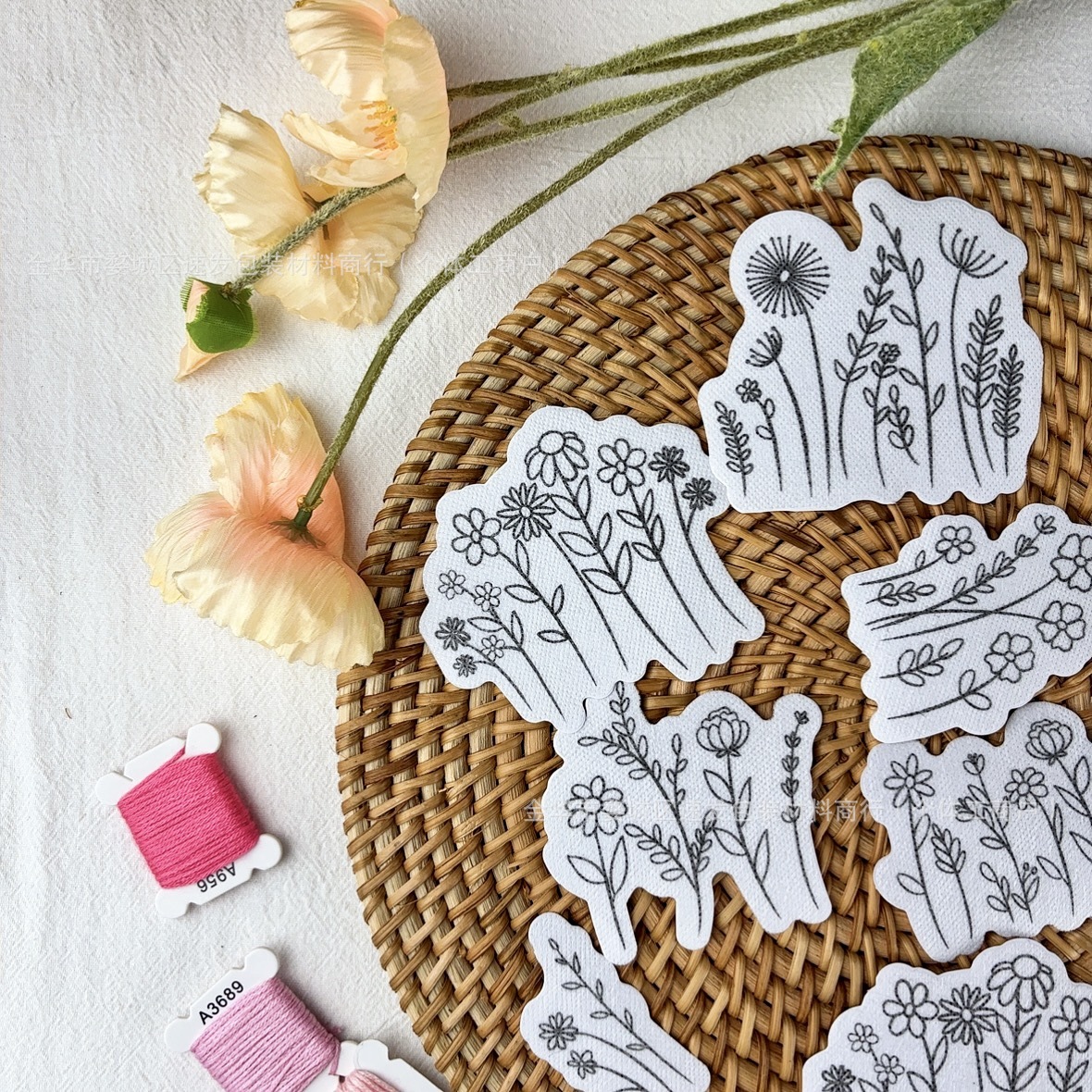 A4 Flower Plant Marine Animal Hand Embroidery Self-Adhesive Sticker Back Glue Embroidery with Water Soluble Stabilizer Non-Woven