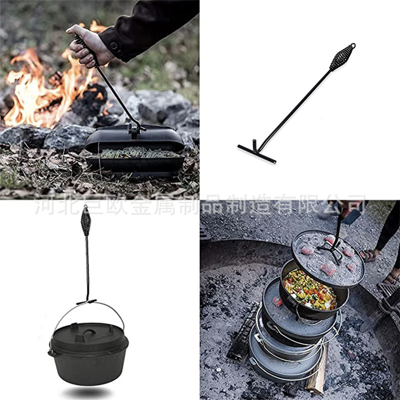 Metal Lid Lifter Outdoor Dutch Pot Lid Lifter Cast Iron Pot Lid Hook Camping Barbecue Soup Pot Hook