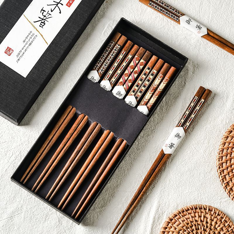 Деревянные палочки для еды для дома, одна пара, здоровые и без плесени, набор в подарочной коробке, с тонким концом, нескользящие, натуральные и без запаха