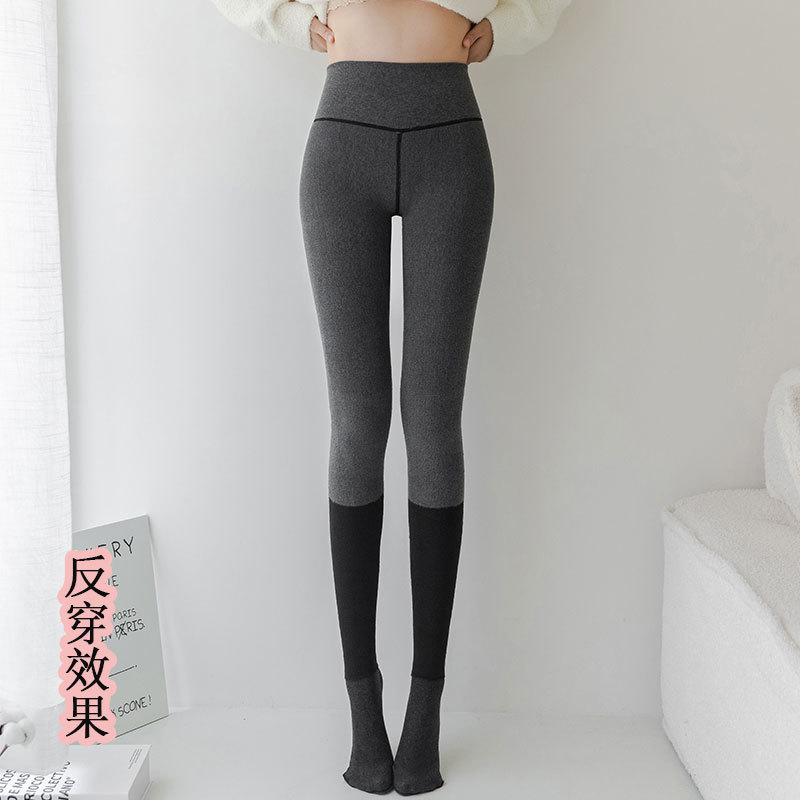 Autumn and Winter Cotton Thermal Leggings for Women, Petite, Segmented, Slight Compression, One-Line Gusset, Fleece-Lined, High-Waisted, Outerwear, Integrated Cotton Pants