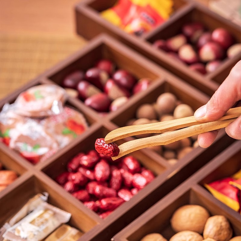 Jiugongge tray tableware hot pot side dish platter bamboo and wood plate round stove cooking snack box dried fruit plate commercial plate