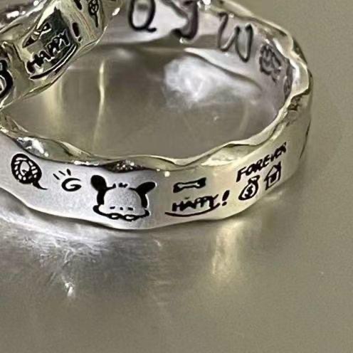 Minimalist graffiti wavy edge ring female ins niche design versatile exquisite fashion Pacha dog couple ring