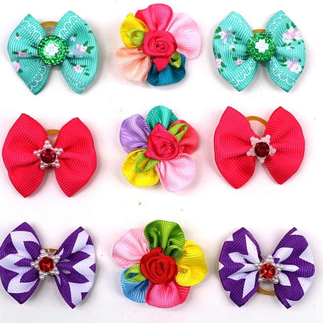 Pet hair accessories bow headdress flower princess style cat creative dress dog rubber band jewelry in stock wholesale