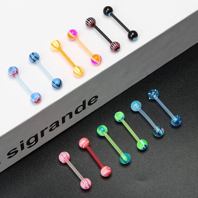 Cross-border Amazon AliExpress ebay hot acrylic tongue nail anti-allergy stainless steel tongue nail multi-color mixed hair