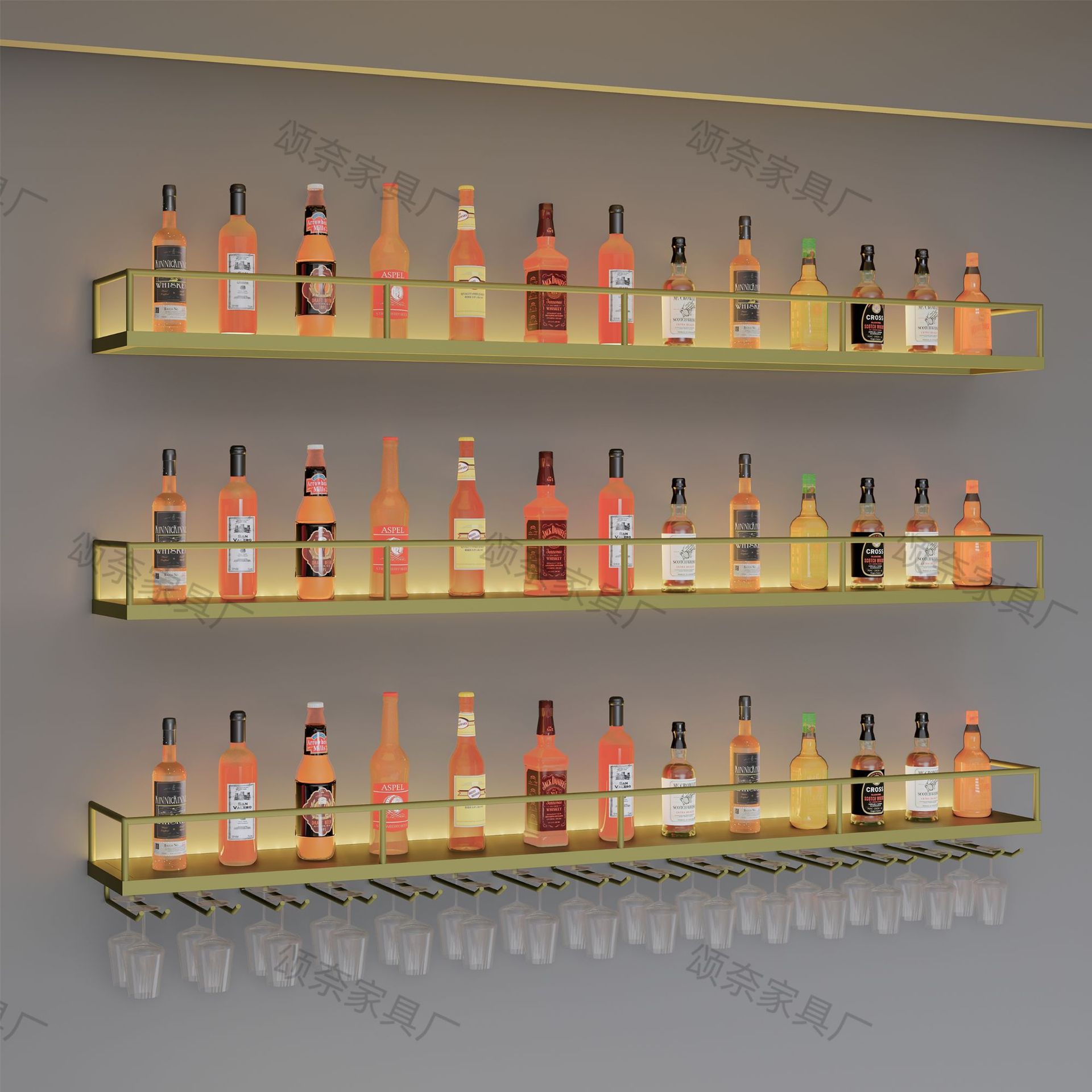 Restaurant Simple Wall-Mounted Wine Rack Bar Bar Background Iron Hanging Wine Cabinet Storage Rack Wine Glass Hanging Rack