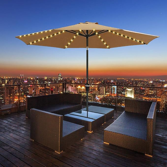 Outdoor Led Light String Parasol Can Turn Courtyard Leisure Home Sun Protection Balcony Center Column Umbrella Wholesale Stall