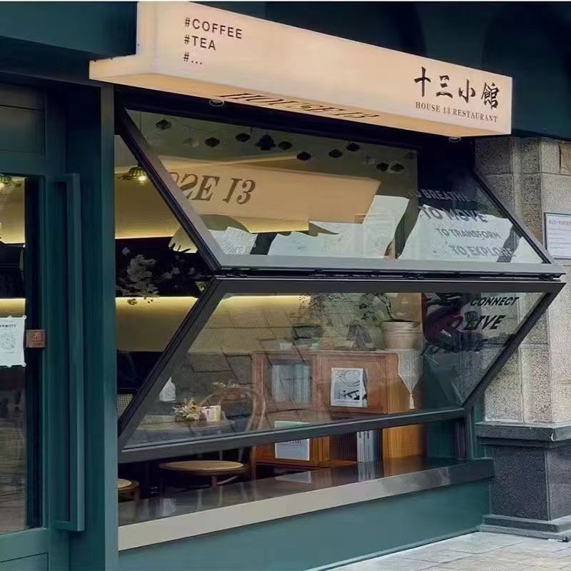 Модные складные окна из алюминиевого сплава для кофеен и чайных, окна для кухни, стеклянные подъемные и скользящие окна