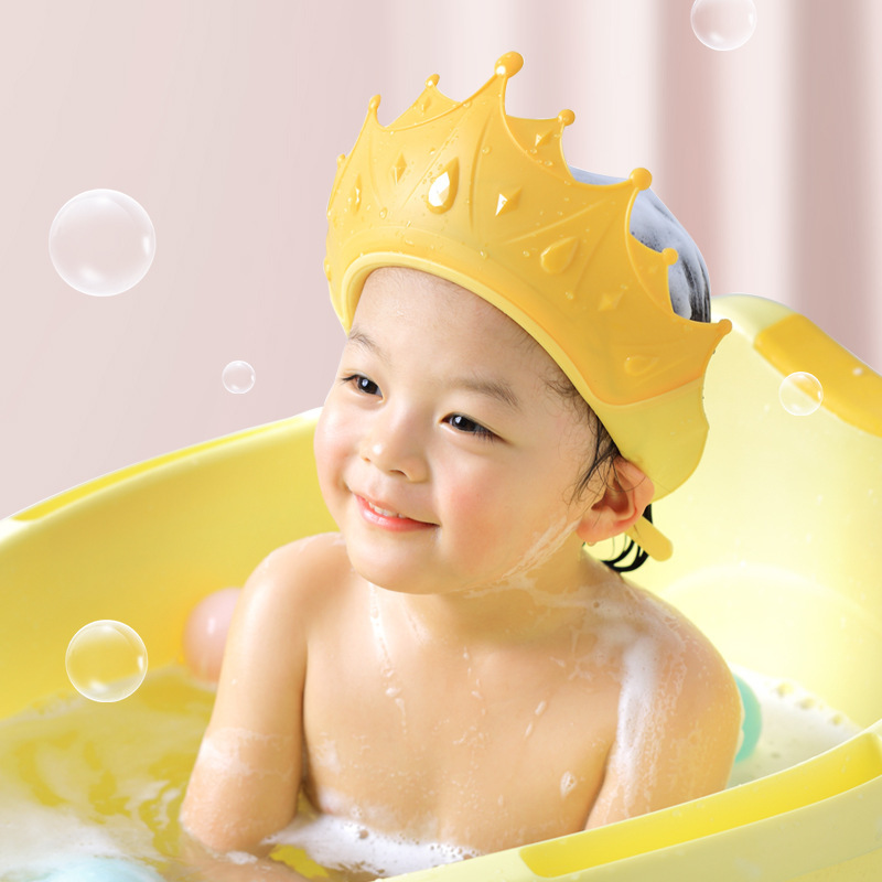 Shampoo Cap Kidsren's Shower Cap Crown Infant Shampoo Cap Waterproof Adjustable Silicone Ear Protection Baby Shampoo Artifact