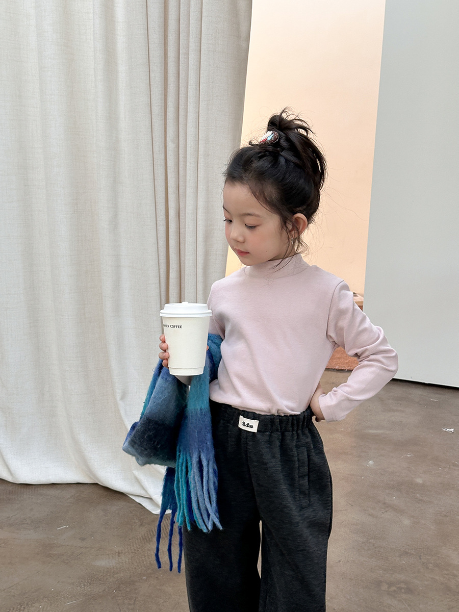 Aimobeibei Boys and Girls Korean Style Versatile Skin-Friendly Non-Irritating High-Elasticity Warm Wool Stretchy Mid-Collar Base Layer Shirt