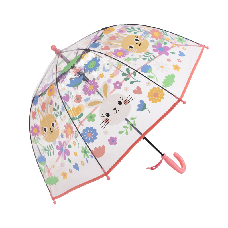 【New Product】Children's Transparent Umbrella Cute Cat Rabbit Colorful Umbrella Cartoon Flowers Full Print Umbrella Ready Stock