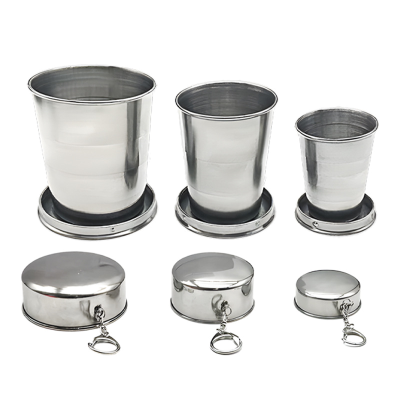 Ready Stock Portable Telescopic Cup Tea Cup Camping Outdoor Cookware Stainless Steel Folding Cup Portable Cup Small Wine Cup Set