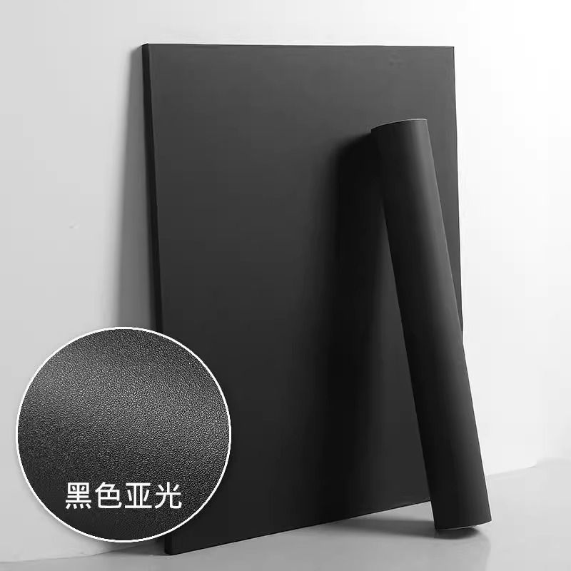 Pure Black Furniture Renovation Stickers Waterproof and Moisture-Proof Wardrobe Wallpaper Self-Adhesive Wallpaper Desktop Cabinet Door Repair Decoration
