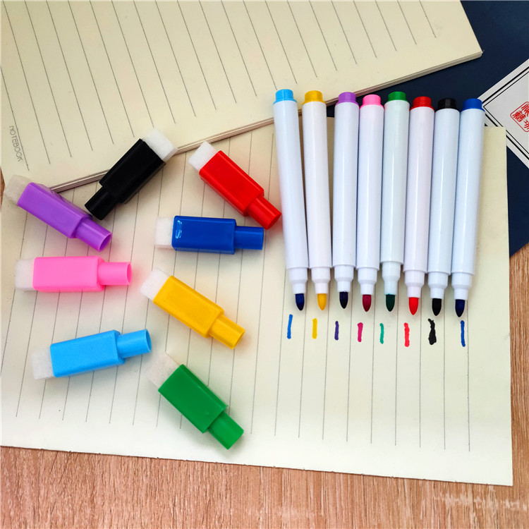 Factory wholesale black color whiteboard pen creative with brush water-based small size erasable pen advertising LOGO printing