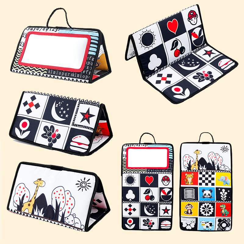 Cross-border infant educational toys new baby foldable ha ha mirror car back seat bed rattle cart pendant