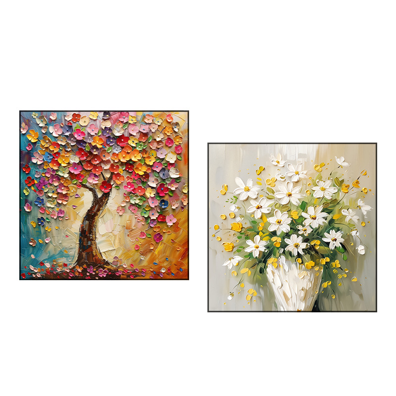 Cross-Border Cream Style Money Tree Living Room Entrance Decorative Painting Texture Sofa Background Wall Hanging Painting Hand-Painted Oil Painting