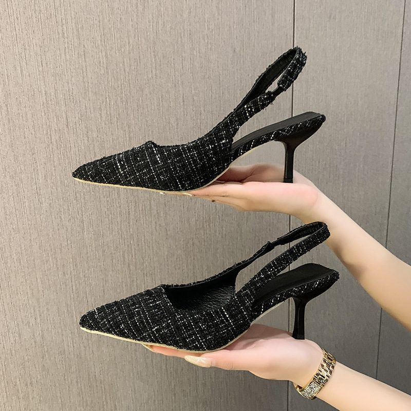 French Style Small Fragrant High-Heeled Toe-Cap Sandals for Women 2023 New Summer Stiletto Pointed Toe Slip-On Shoes Wholesale Dropshipping