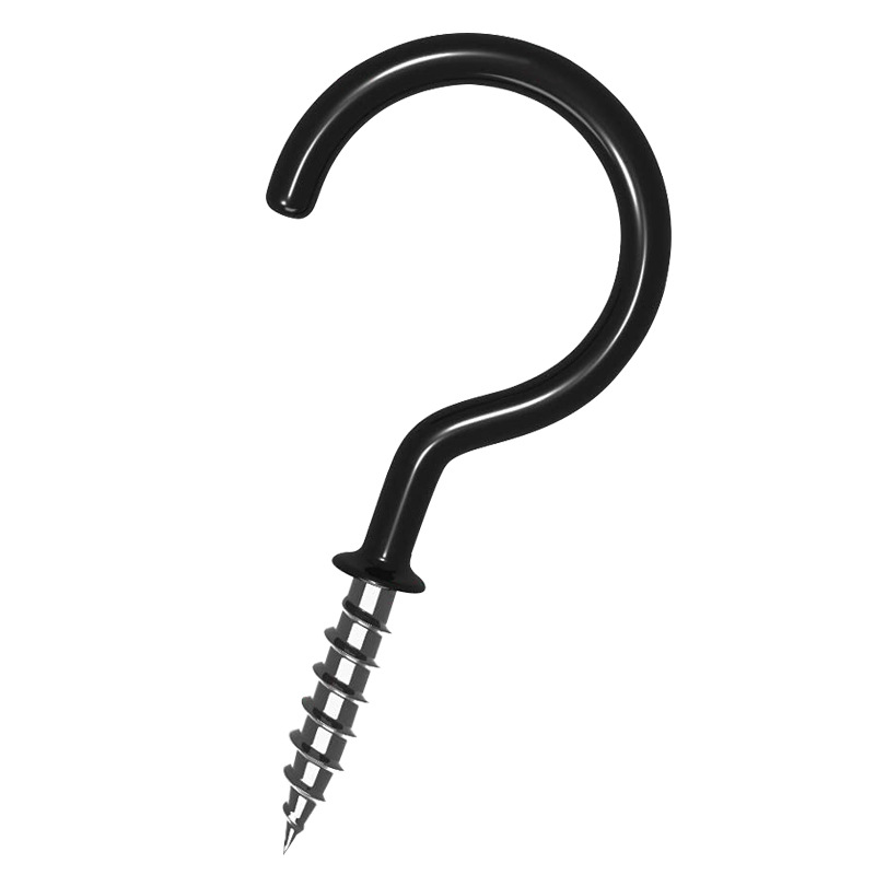 Cross-border ceiling hook flower basket cup screw-in self-tapping question mark light hook black and white dip plastic cup hook