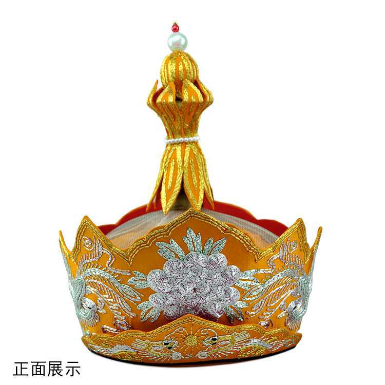 Five Buddha Crown Vajra Hat for Water and Land Flame Offering Ceremony, Monk Hat with Embroidered Handmade Dragon and Phoenix Design
