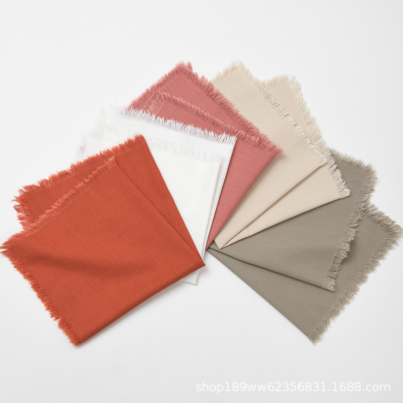 Simple wind linen cotton with tassel towel cloth placemat Japanese style cotton and linen tea towel Western wedding banquet napkin wholesale