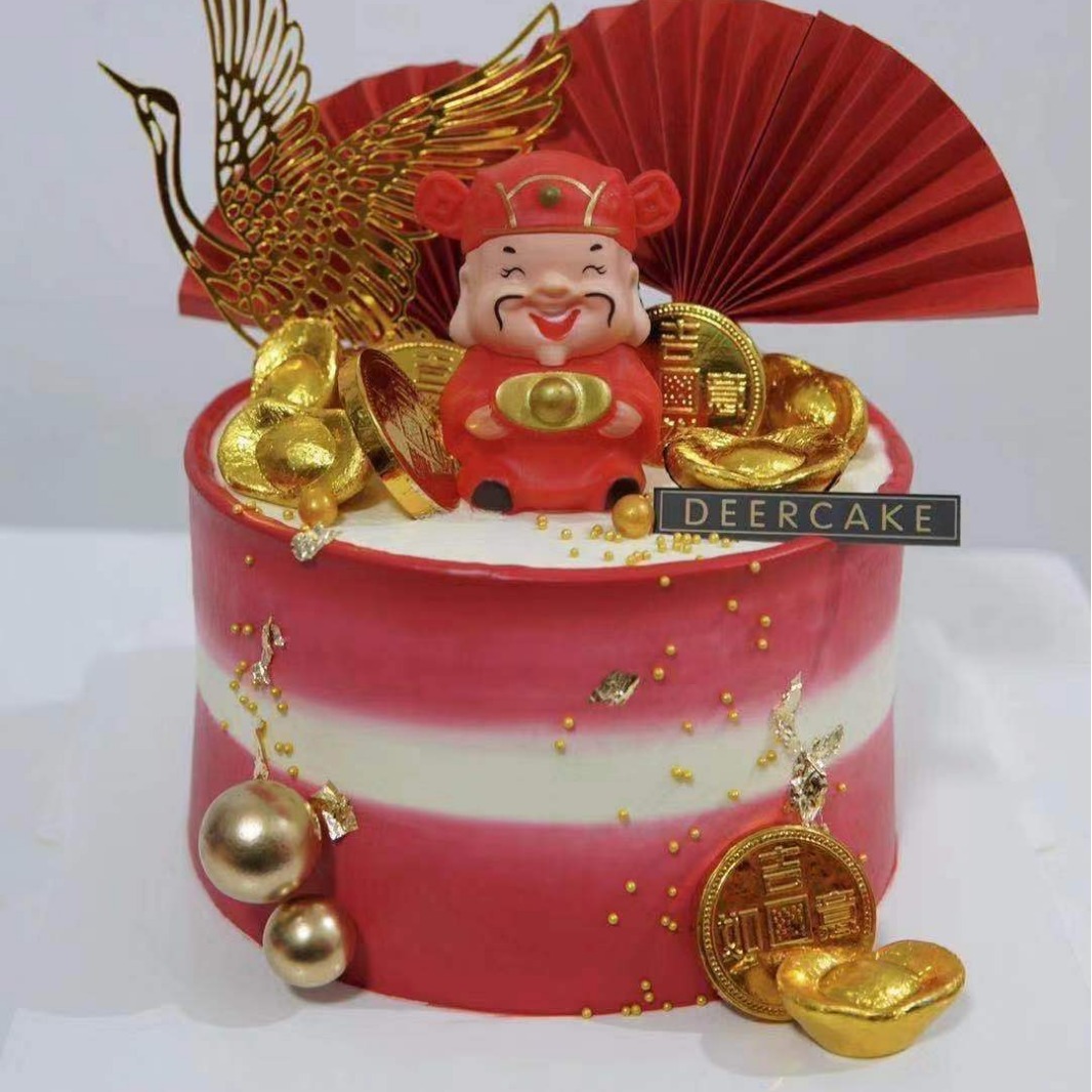 Plastic Left and Right God of Wealth Cake Decoration Ornaments Copper Coins and Ingots for Attracting Wealth New Year Birthday Opening Wholesale Set