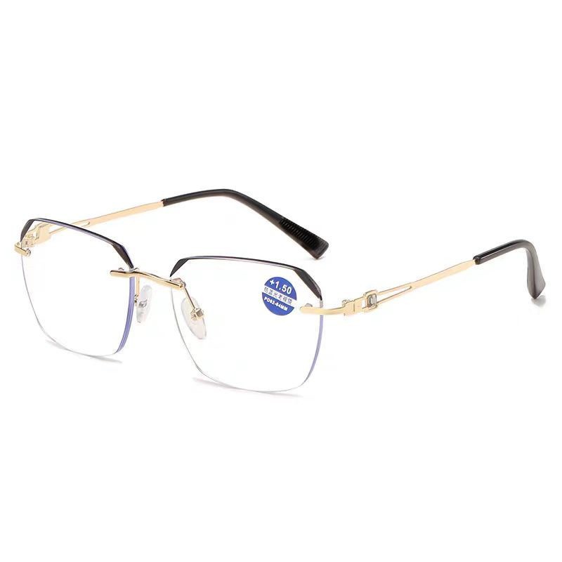 New frameless cut border blue light reading glasses trembles the same fashion middle-aged and old age show young high-definition reading glasses