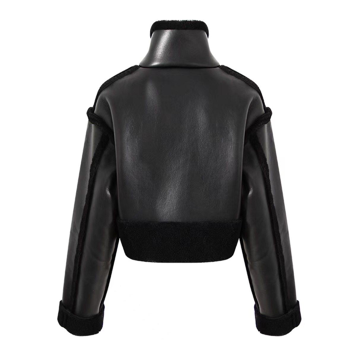 Looking for a factory winter design sense aircraft buckle loose padded fur one stand collar short PU leather motorcycle jacket