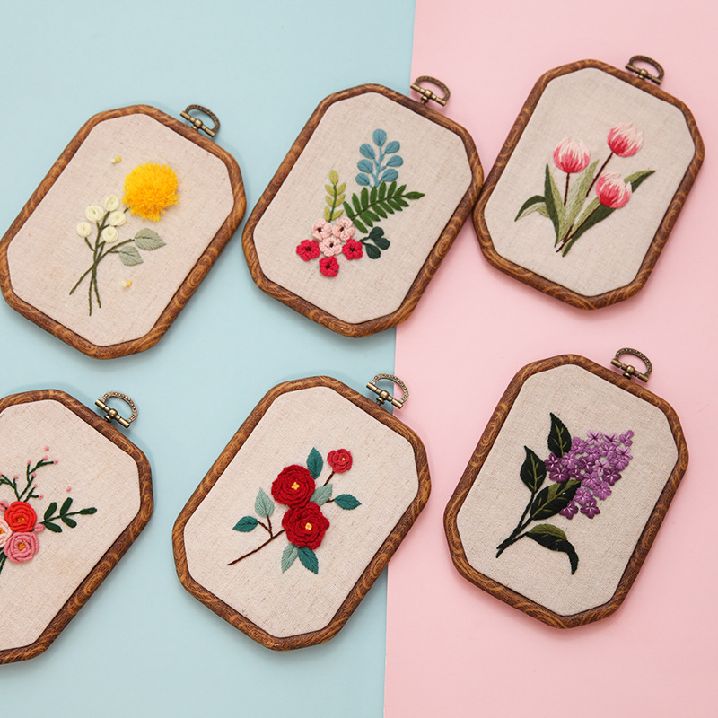 Octagonal Embroidered Stretch Hanging Painting Handmade Embroidery DIY English Novice Needlework Kit Lu Embroidery Flower and Grass European Hanging Painting