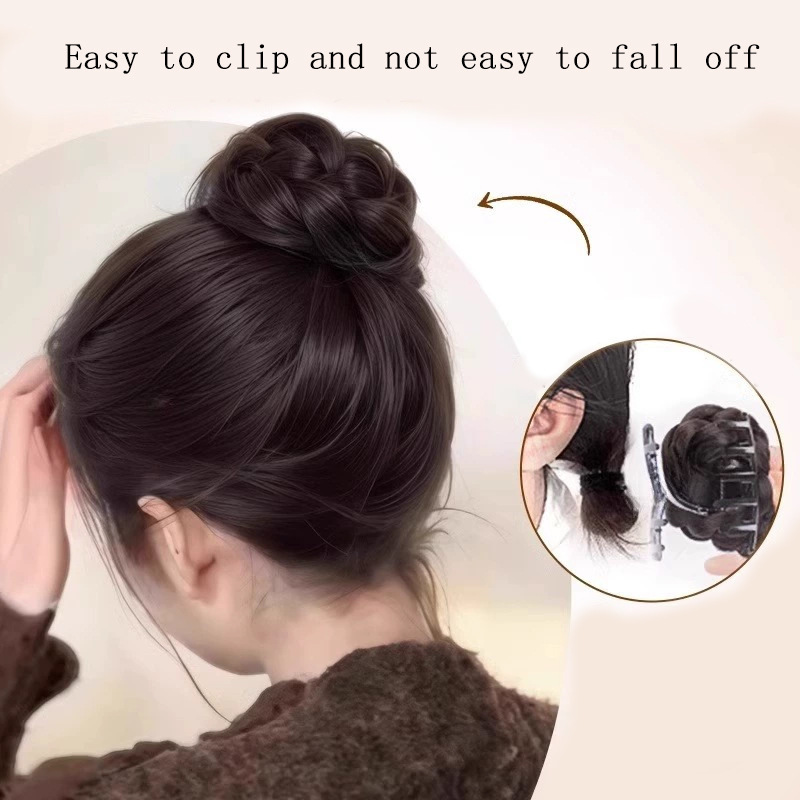 Low-Tie Feather Bun Hair Tie Wig for Women, Natural Realistic Hair Accessory, Lazy Bun Hairpiece