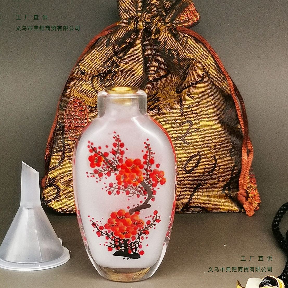 Inlaid Snuff Bottle Long Strip Pot Handicraft Optional Snuff Powder Set Qingming Riverside Scene Glass Ornament Gift