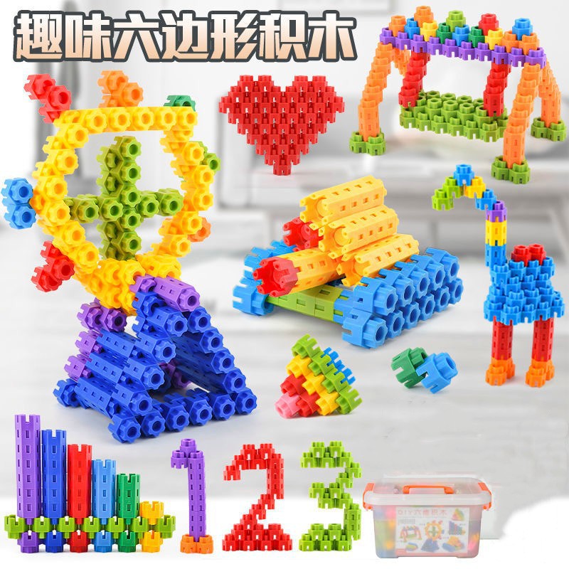 Educational Early Education Hexagonal Building Blocks Kidsren's Toys Enlightenment Plastic Building Blocks Assembly for Boys and Girls Aged 3-6 Years Old