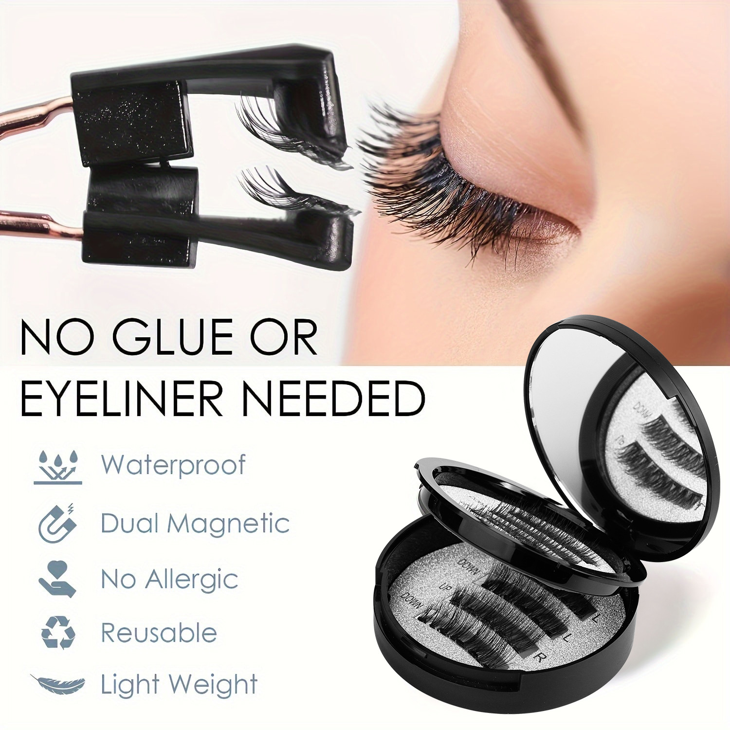 Flat Magnetic False Eyelashes Amazon European and American Thick Strong Magnetic 2 Pairs of Black Stem Eyelash Curler Set Factory Wholesale