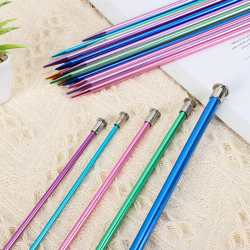 Cross-Border New Style 25cm Alumina Crochet DIY Knitting Tool Colorfulful Sweater Needle Single Pointed Stick Needle with Plug