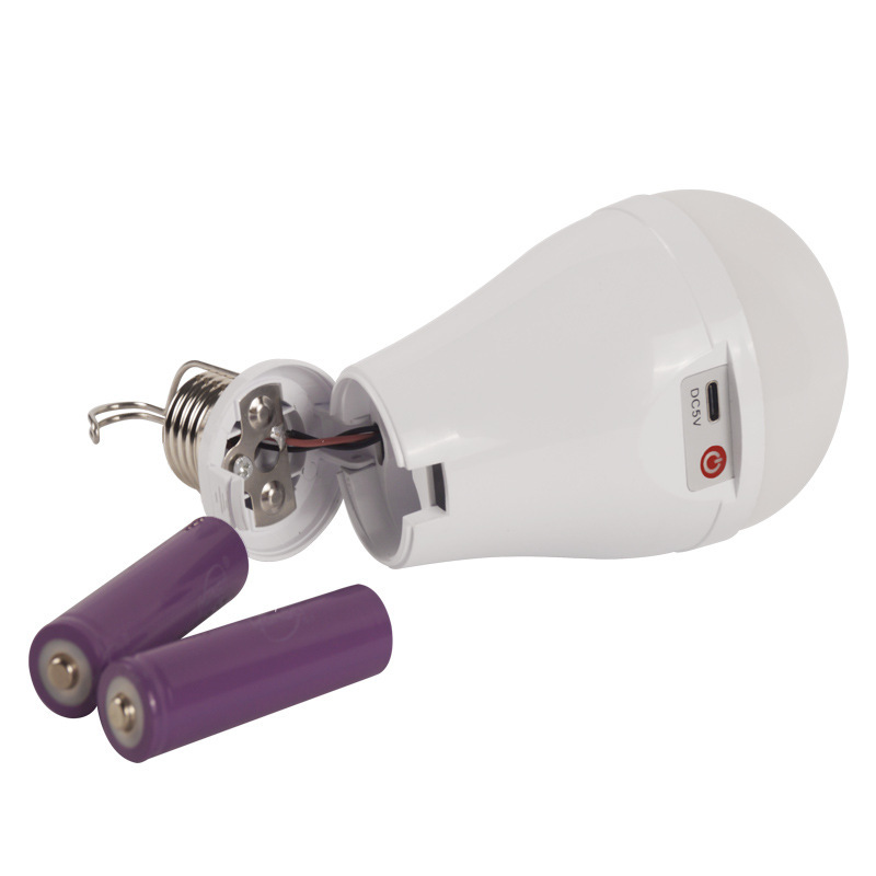 Type-C Rechargeable Led Bulb with Dual Battery for Power Outage Emergency, USB Light for Night Market Stalls and Camping, Dual Battery Powered