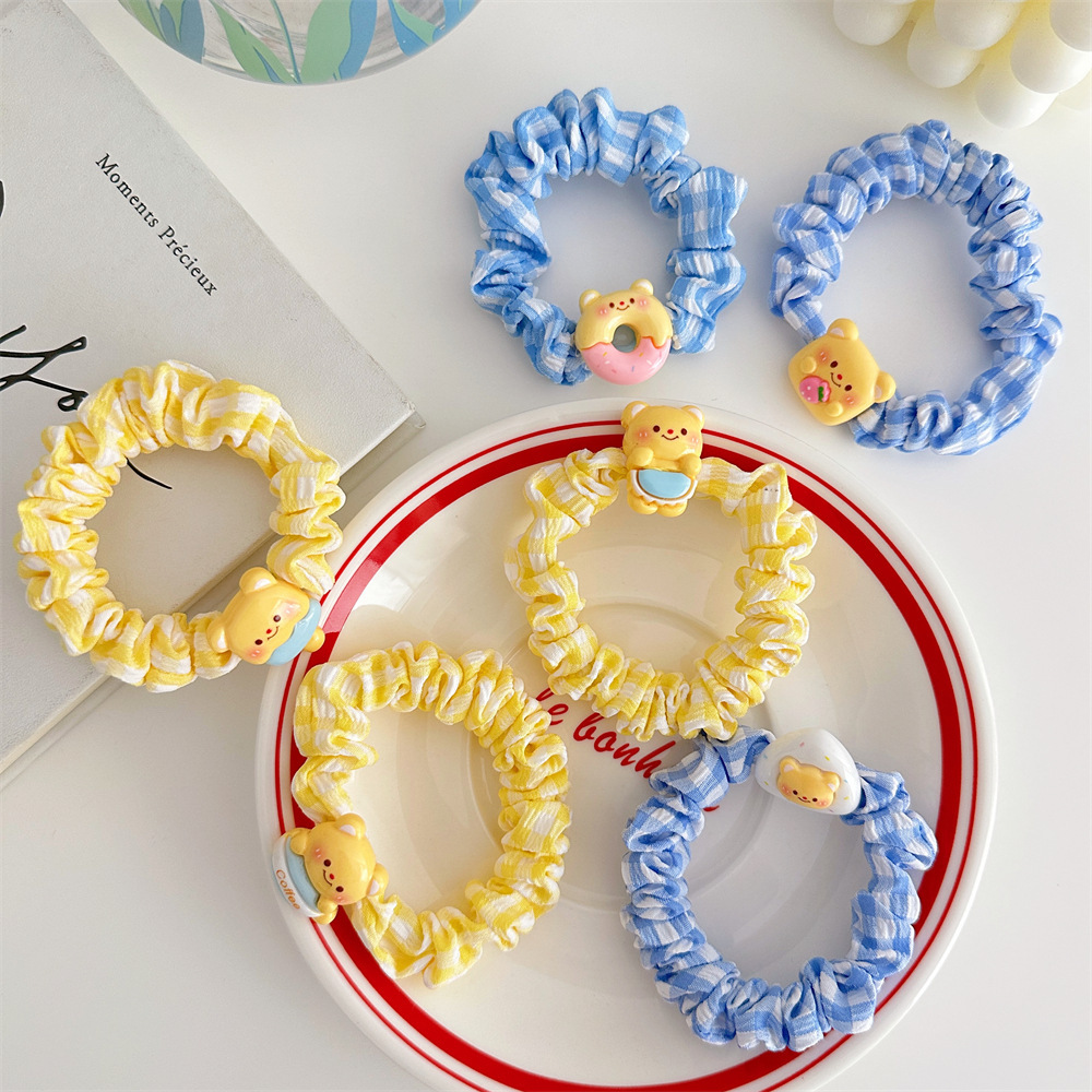 Cream Butter Bear Intestine Hair Band Cartoon Small Fresh Headband Female Student Hair Accessories Macaron High Elastic Rubber Band
